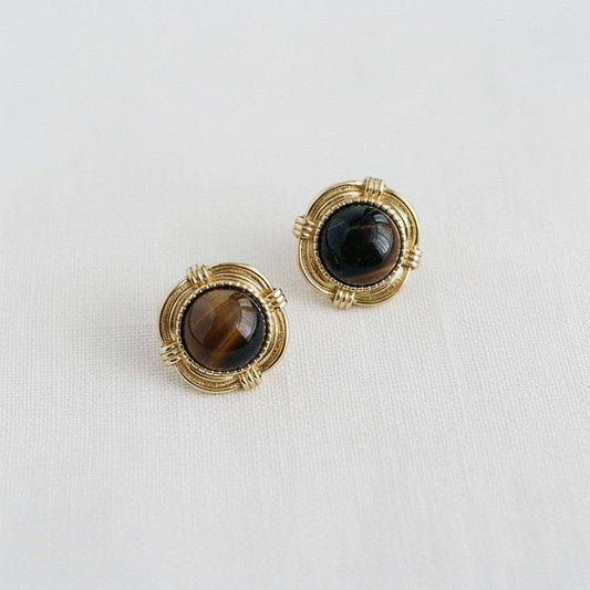 Geometric Tiger Eye Stone Earrings