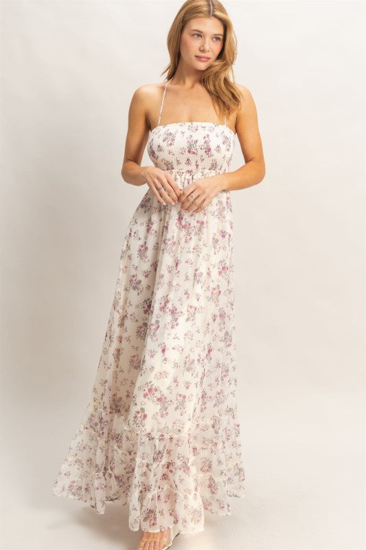 Rose Wine Ivory Maxi Dress