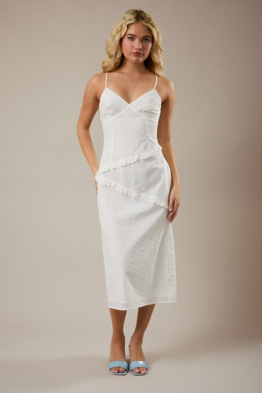 Eyelet Lace White Midi Dress