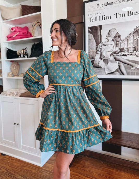 Teal Fall Floral Dress