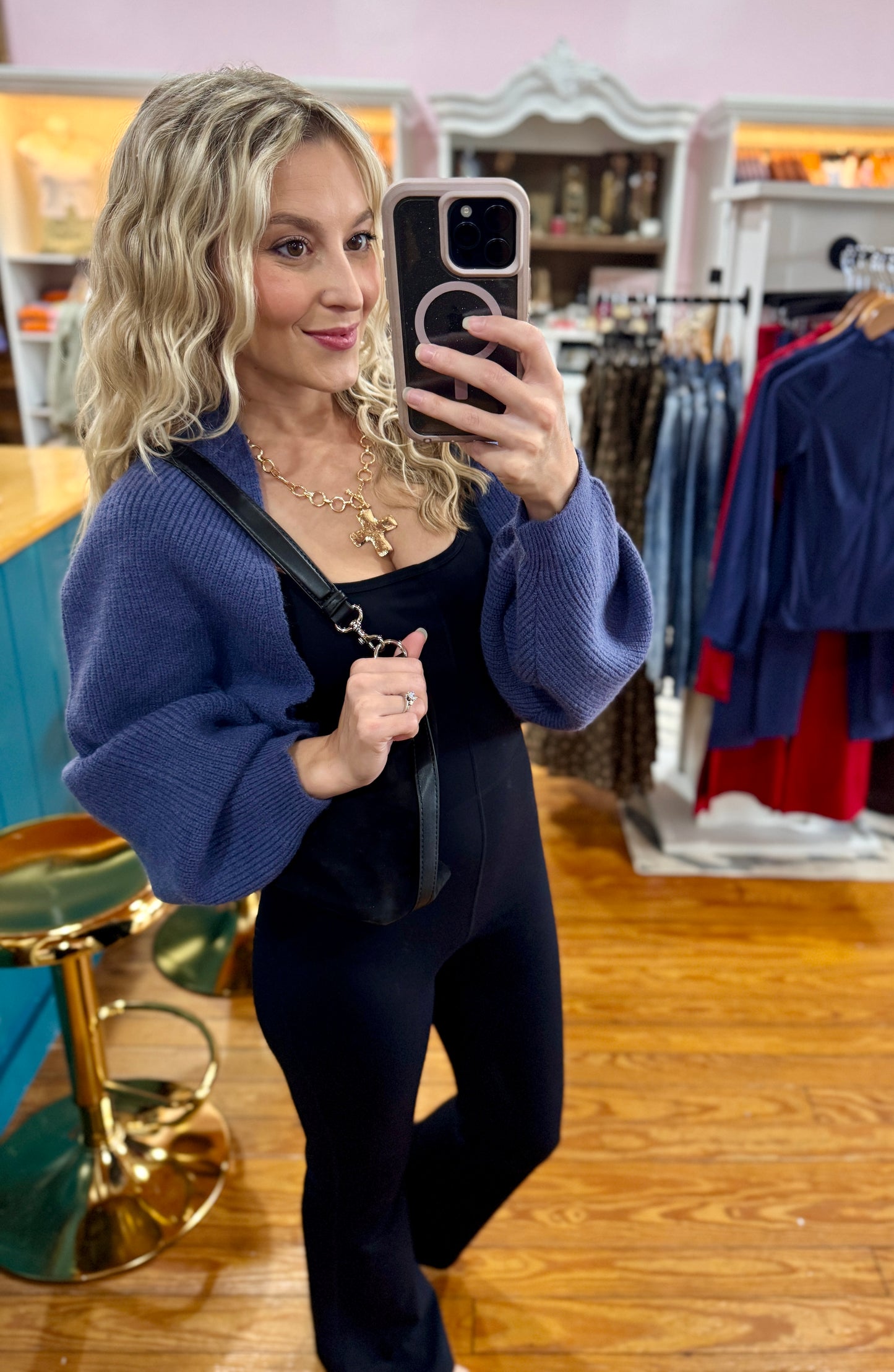 Dusty Navy Cropped Cardigan