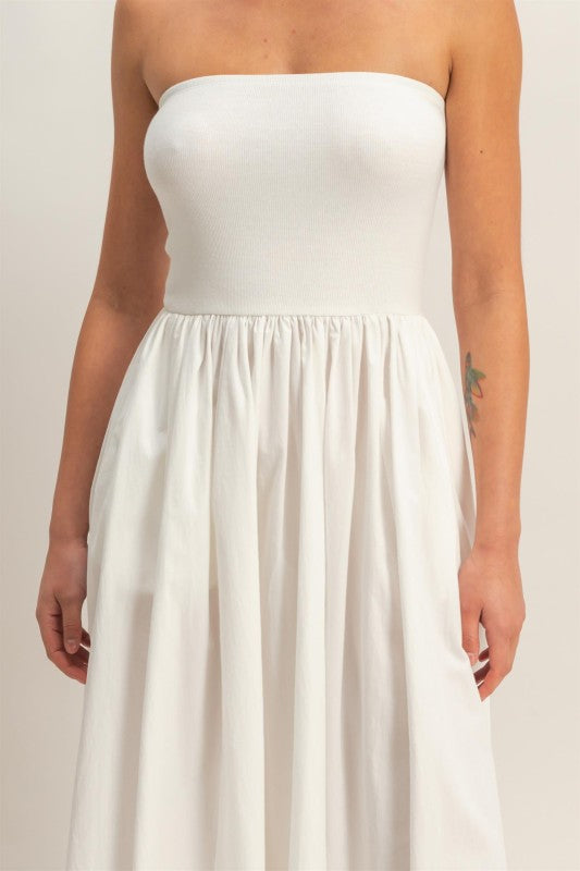 White Strapless Cotton Dress
