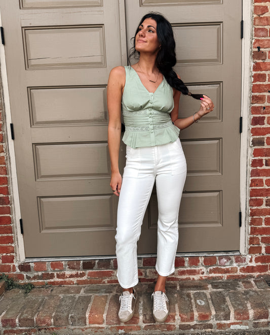 Risen White Ankle Flare Denim