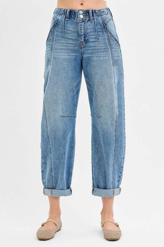 Mid Rise Barrel Rolled Jeans