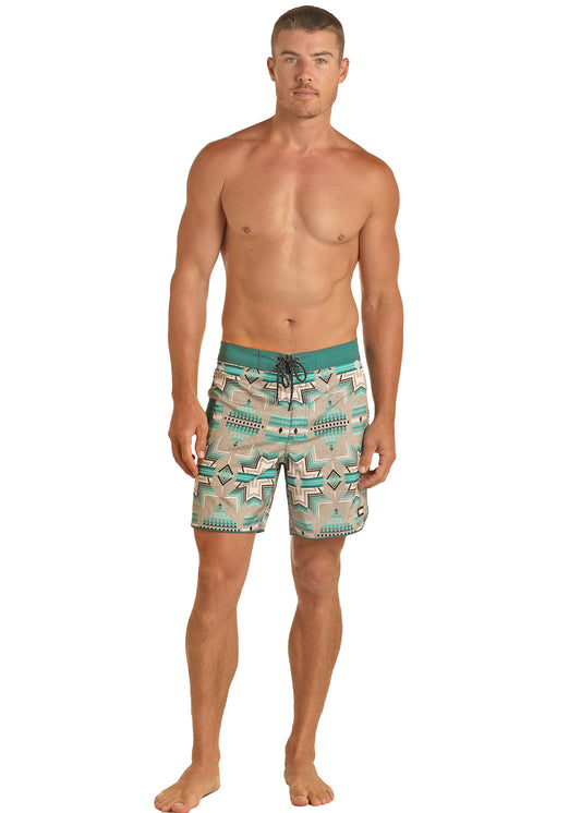 Heather Turquoise Aztec Swim Trunks