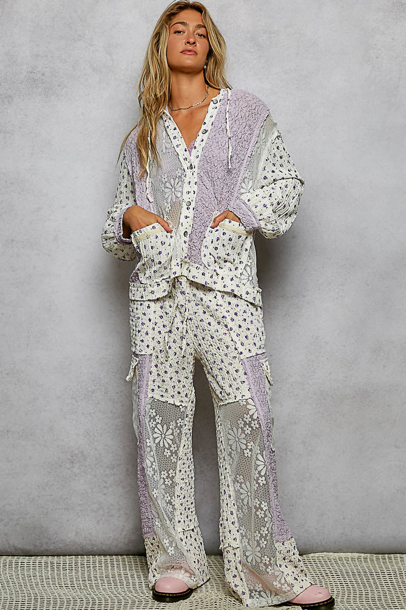 Lavender Floral Lace Pants