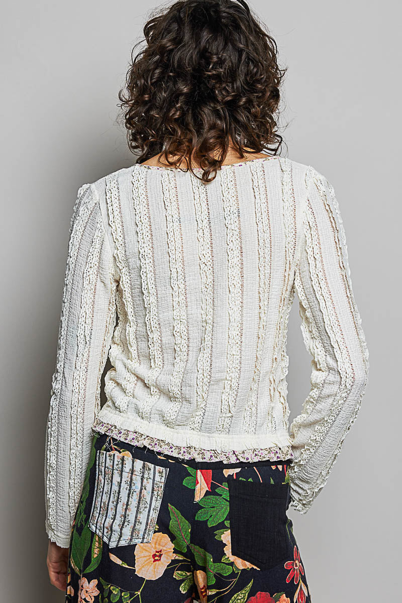 Cream Lace Long Sleeve Top