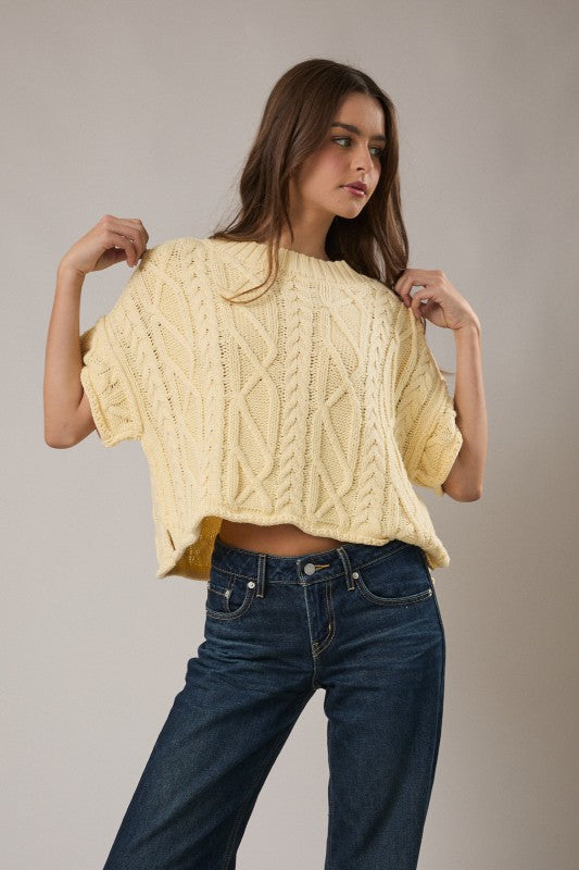 Daisy Cable Knit Short Sleeve Top