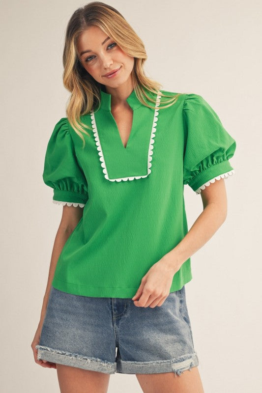 Kelly Green Scallop Trim Top