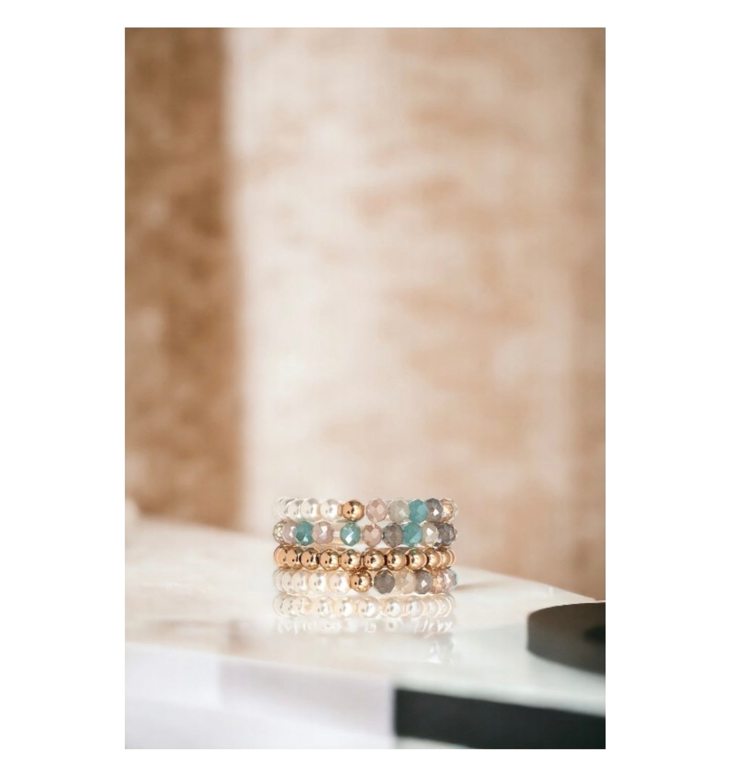 Glass Bead Pearl Ring Set