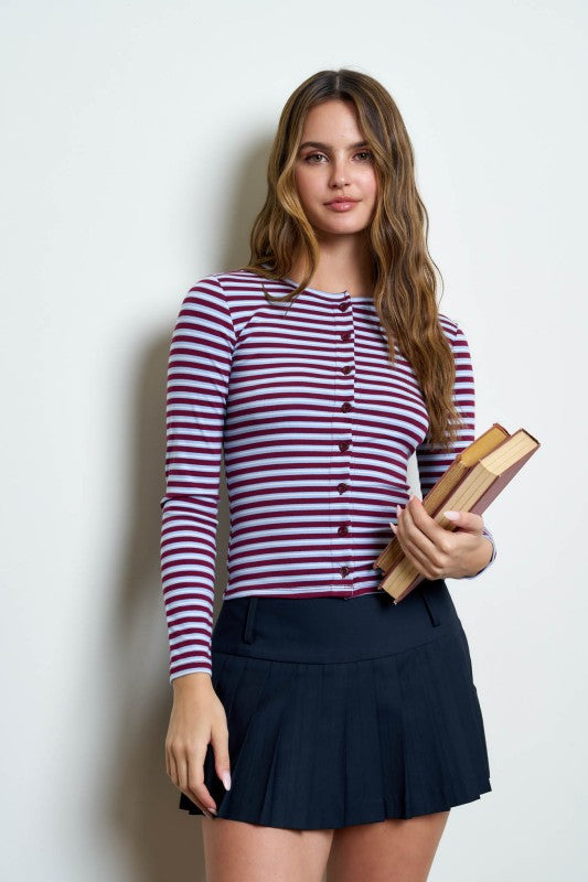 Burgundy & Blue Knit Top