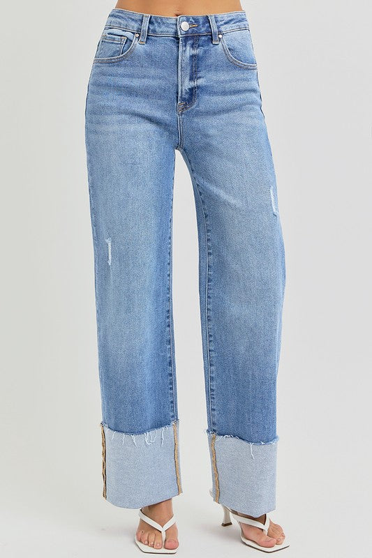 High Rise Wide Cuff Denim
