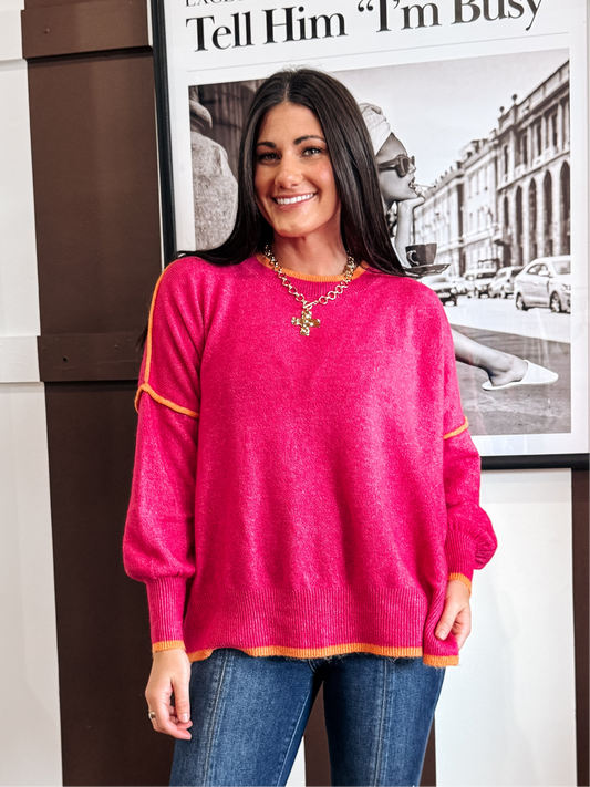 Hot Pink & Orange Contrast Sweater