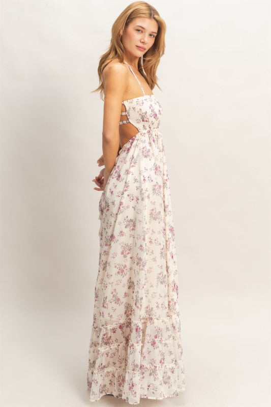 Rose Wine Ivory Maxi Dress
