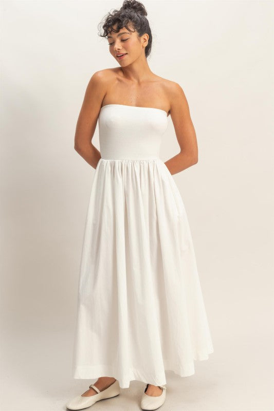 White Strapless Cotton Dress