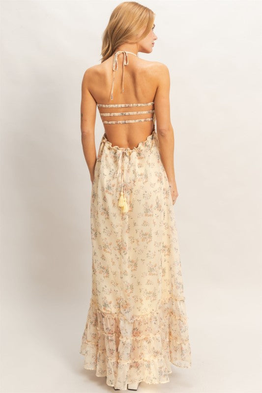 Buff Yellow Floral Maxi Dress