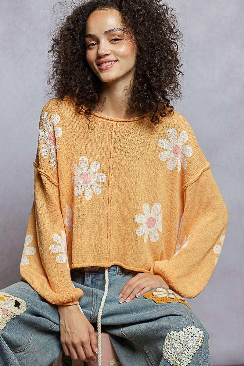 Apricot Floral Knit Long Sleeve