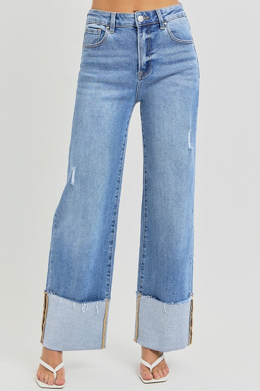 High Rise Wide Cuff Denim