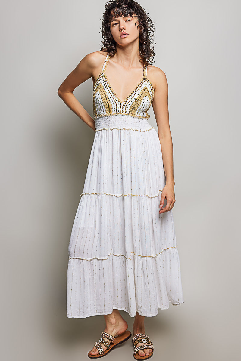 Ivory Crochet Midi Dress