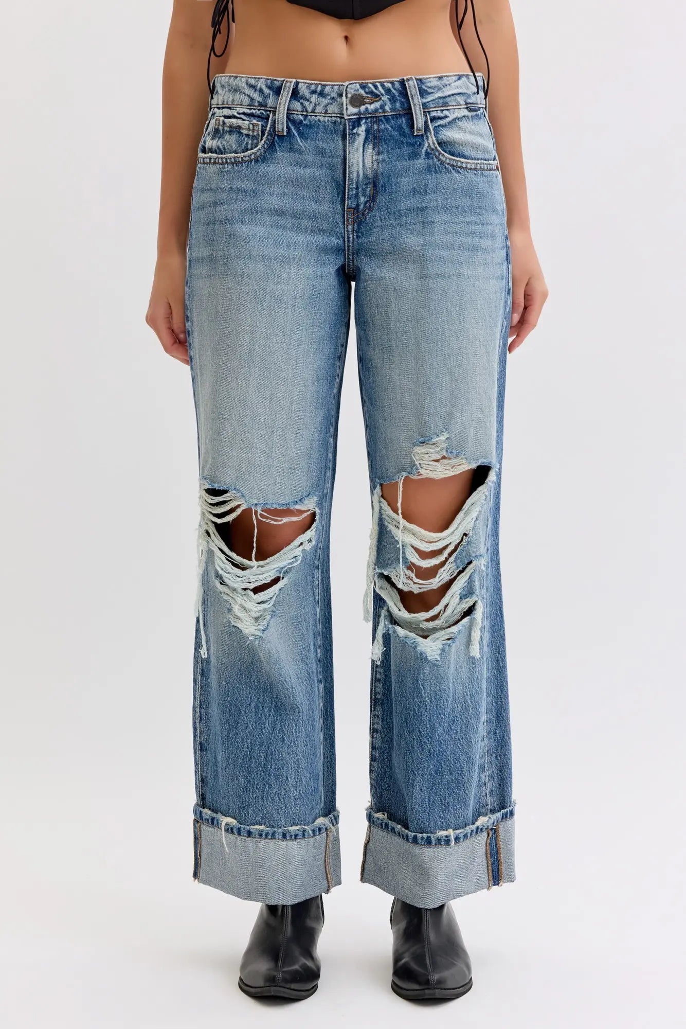 Low Rise Wide Leg Cuff Denim