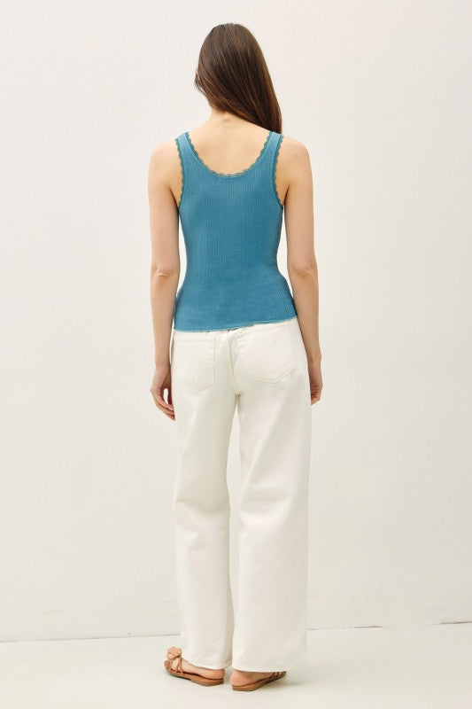 Teal Lace Trim Tank