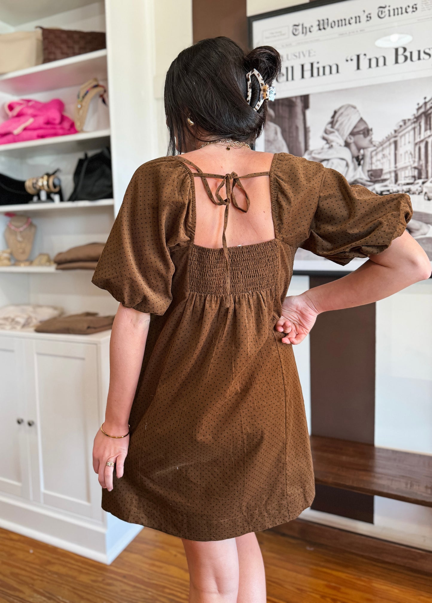 Camel Polka Dot Dress