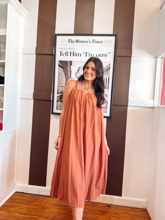 Brick V-Neck Midi Dress