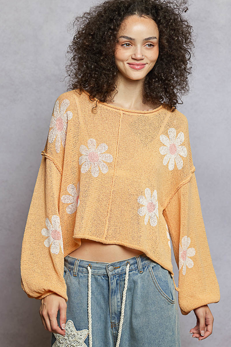 Apricot Floral Knit Long Sleeve