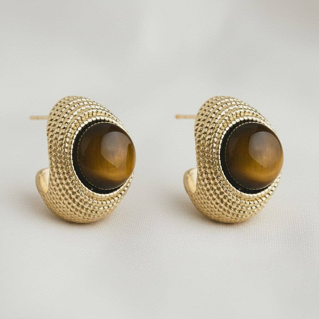 Tiger Eye Gold Earrings