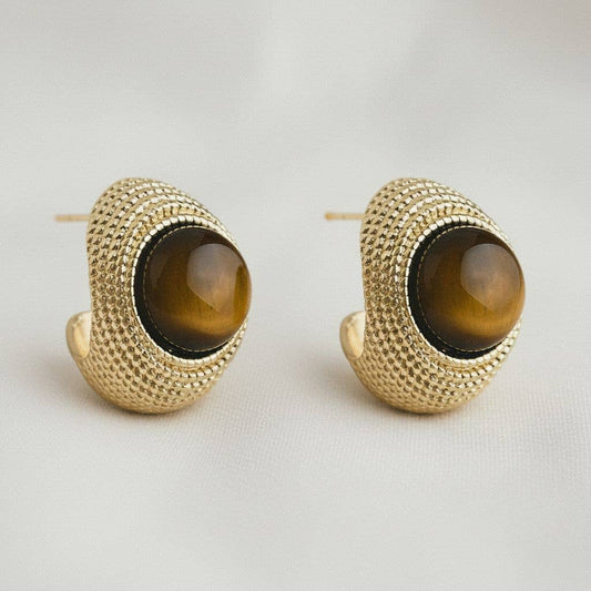 Tiger Eye Gold Earrings
