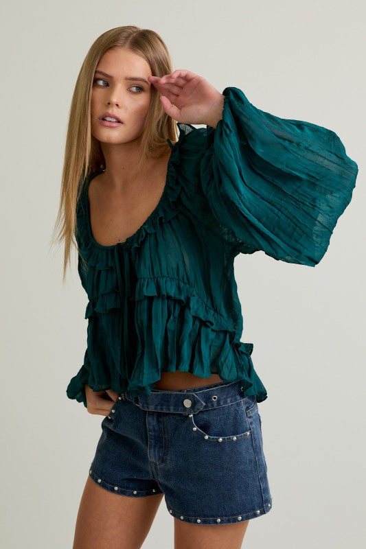 Chateau Green Ruffle Blouse
