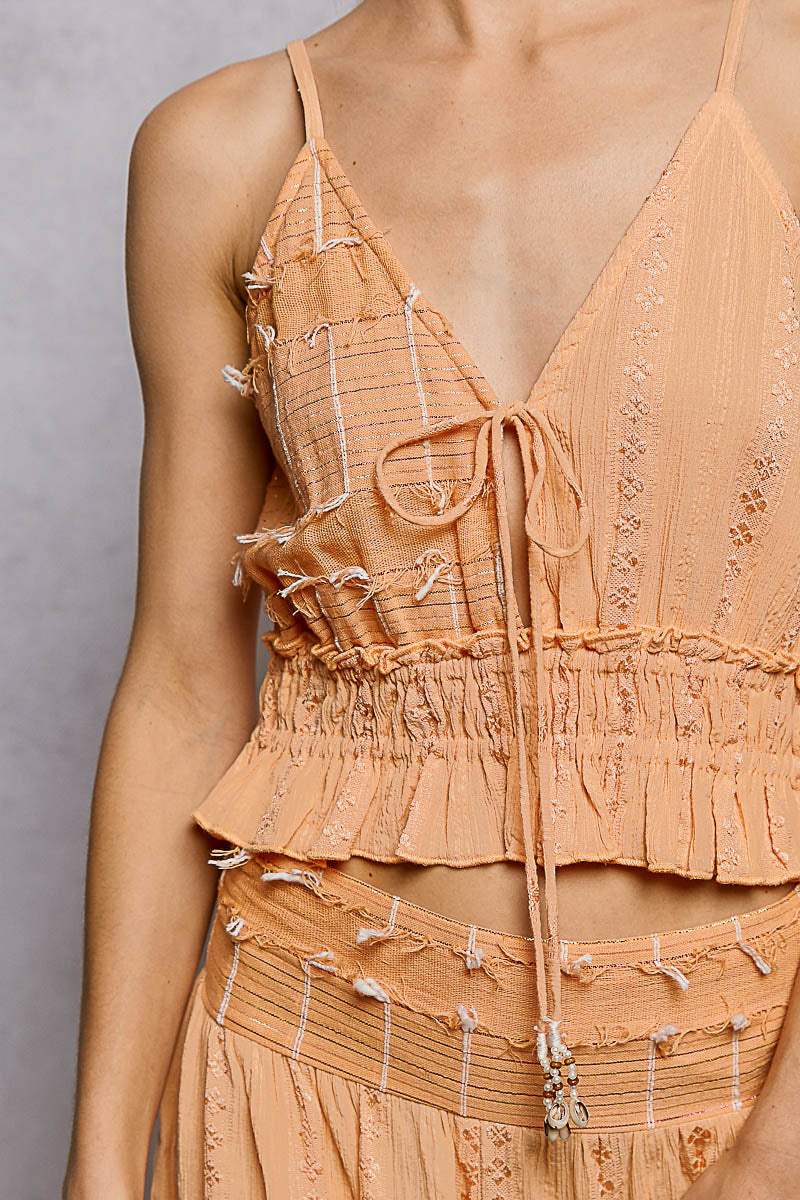 Peach V Neck Cropped Tank