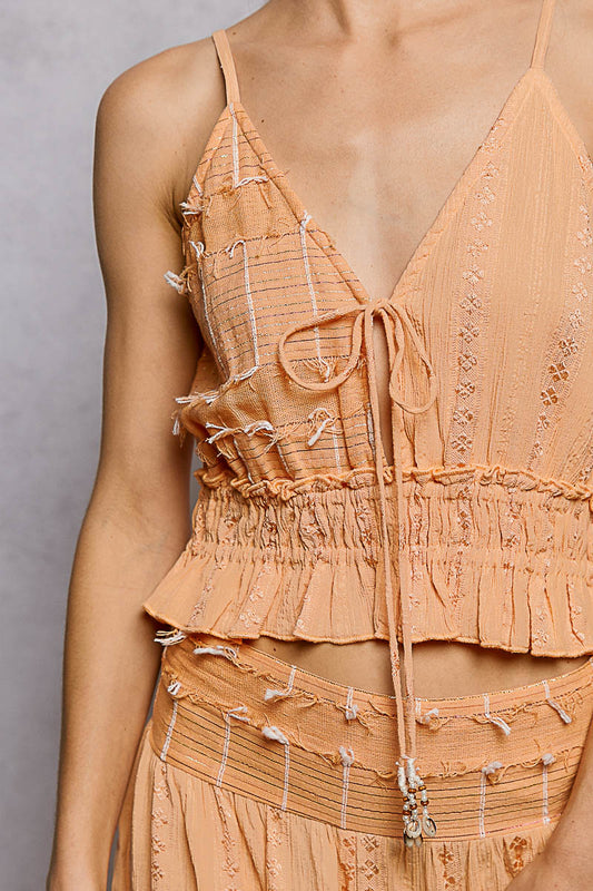 Peach V Neck Cropped Tank