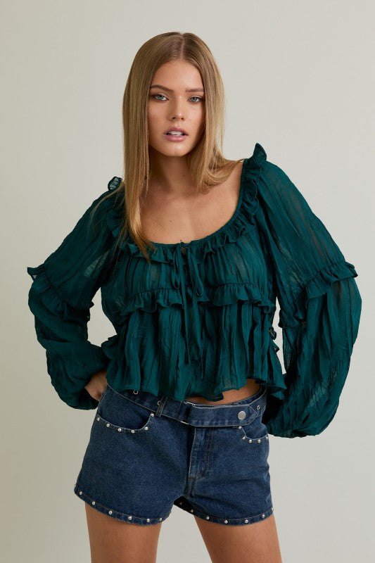 Chateau Green Ruffle Blouse