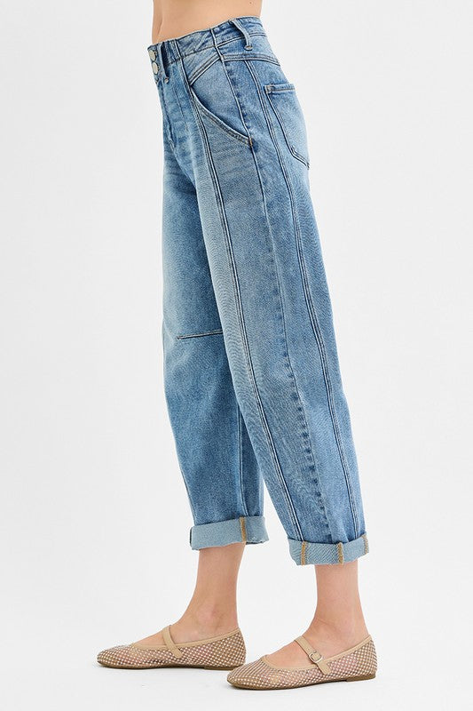 Mid Rise Barrel Rolled Jeans
