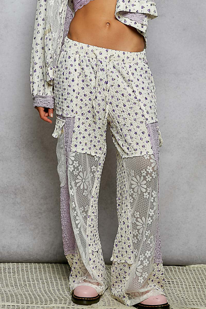 Lavender Floral Lace Pants