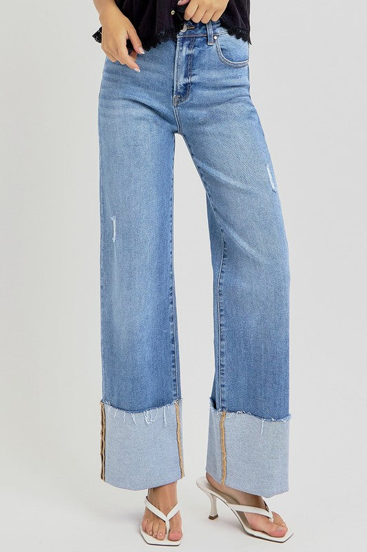 High Rise Wide Cuff Denim