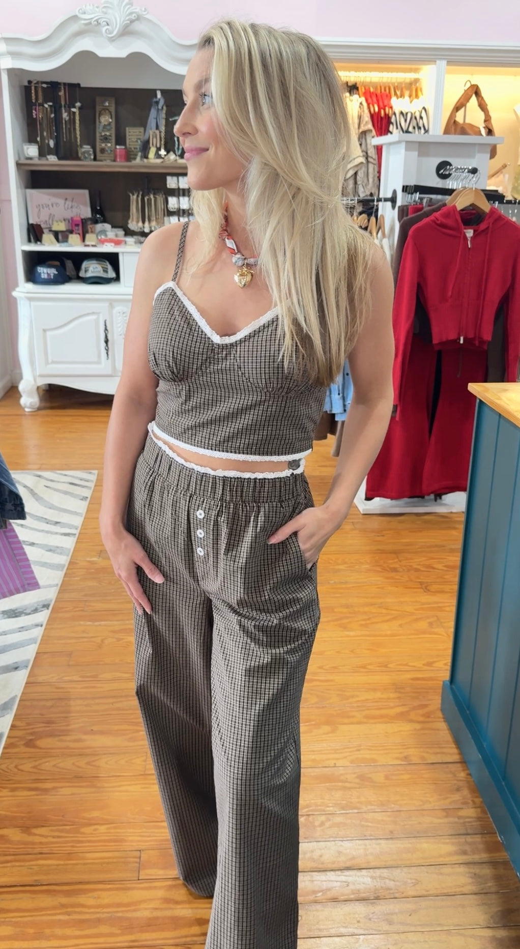 Black Plaid Lace Set