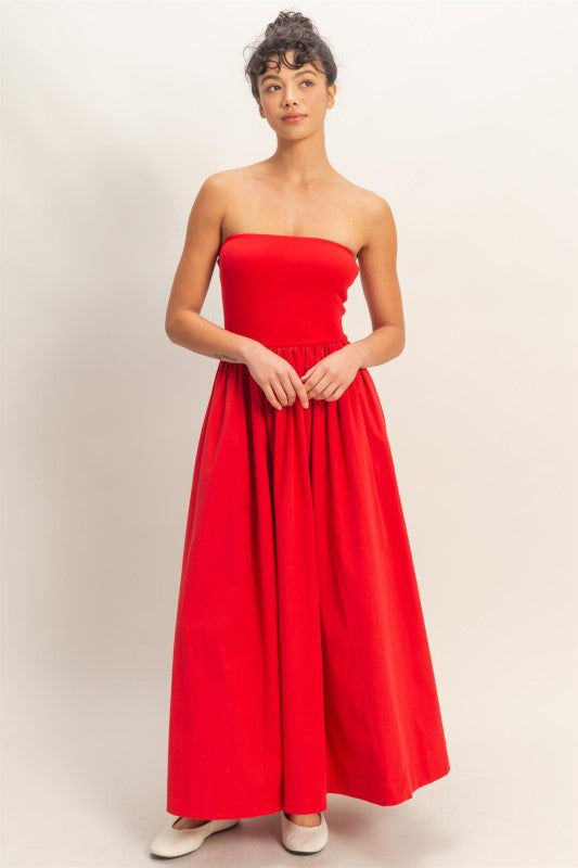 Red Strapless Cotton Dress