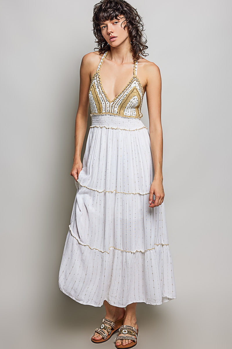 Ivory Crochet Midi Dress