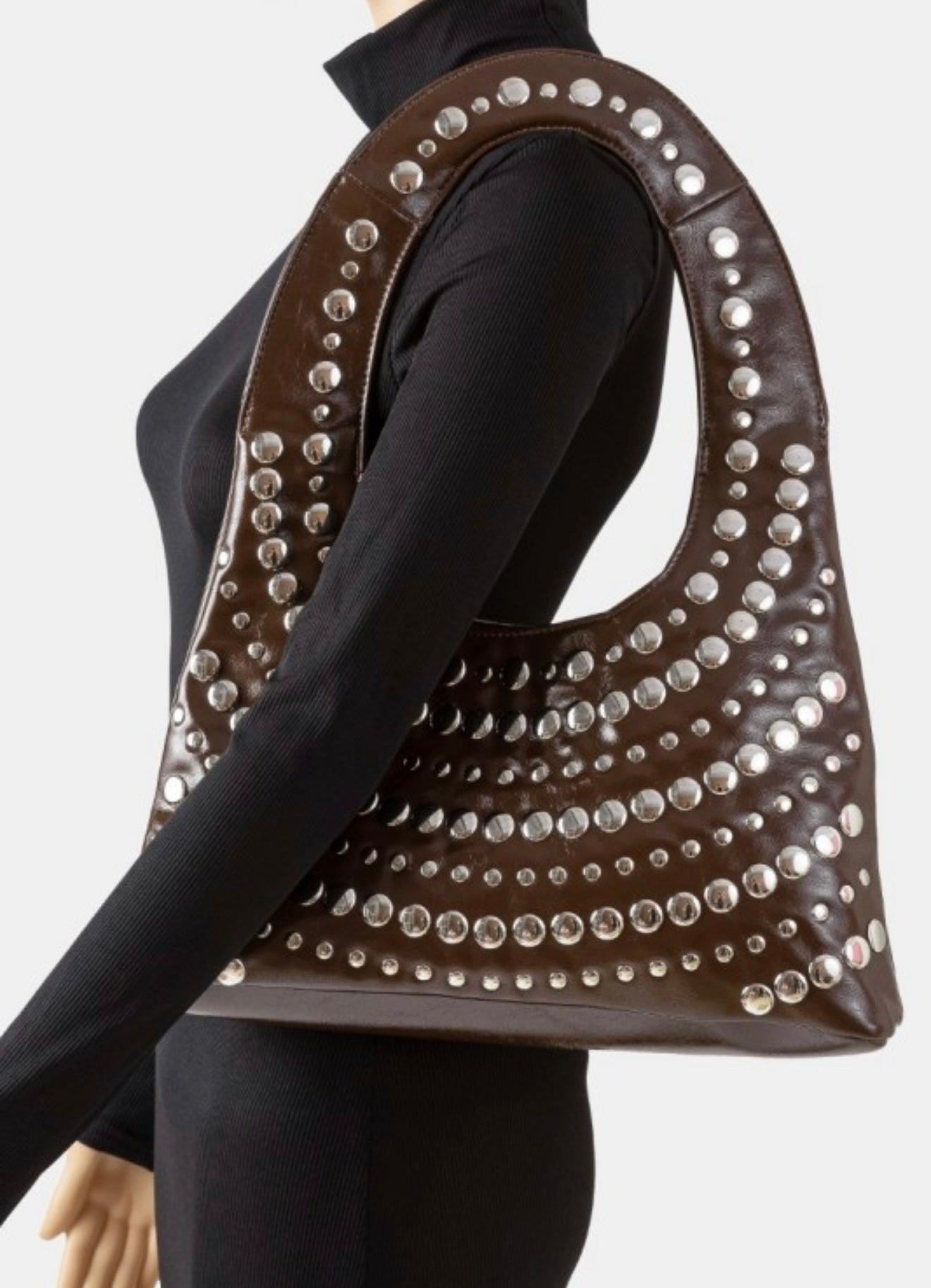 Brown Studded Shoulder Bag