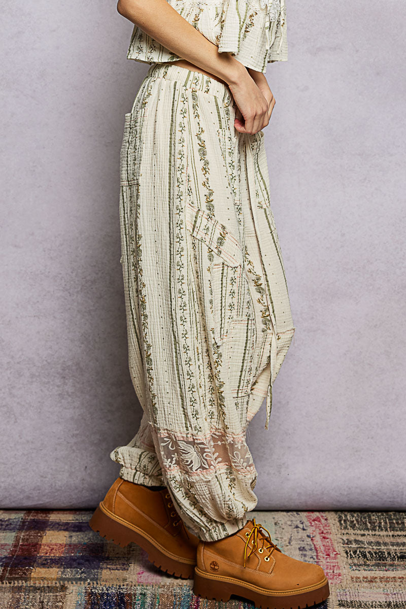 Ivory Sage Floral Pants