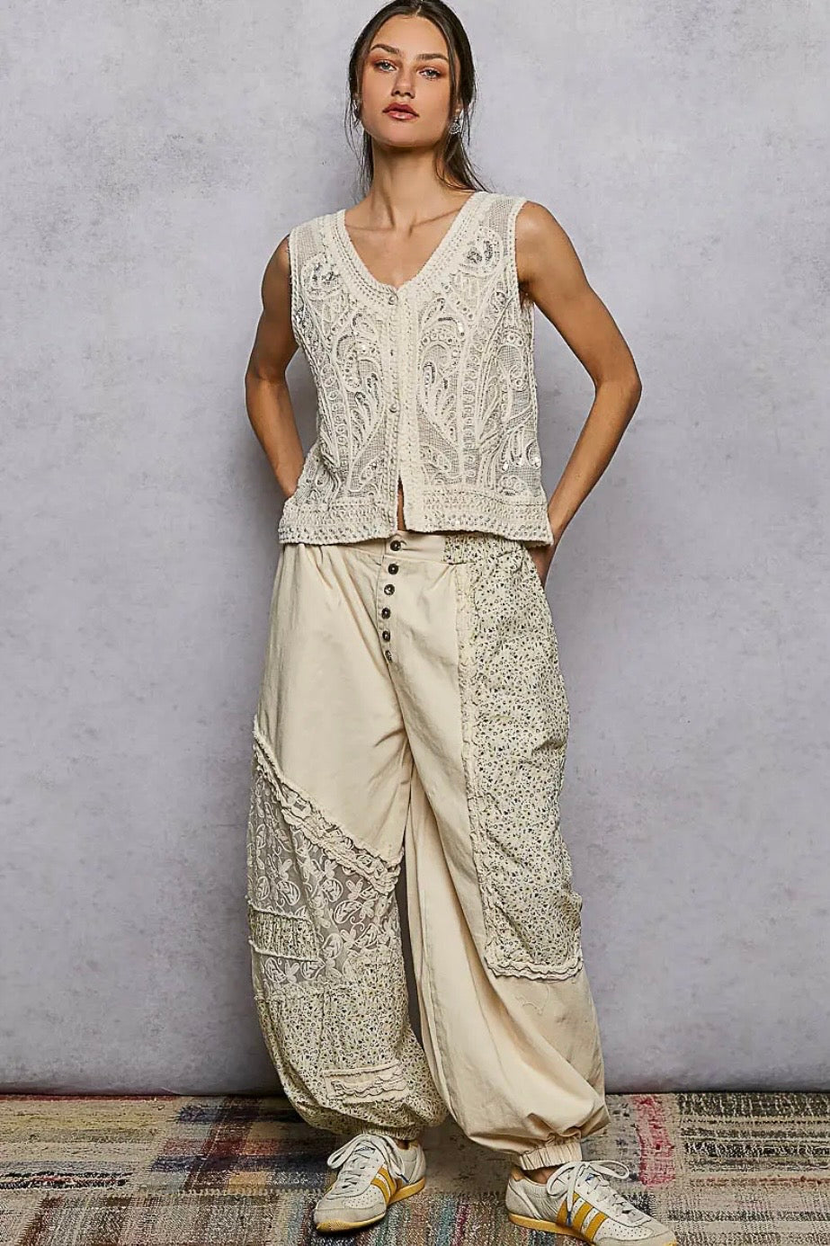 Pearl Sequin Crochet Bust Vest Top