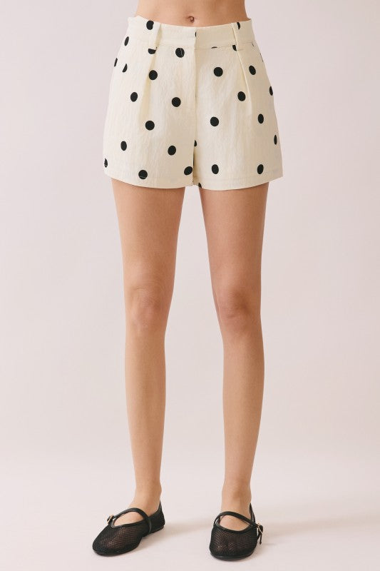 Cream Polka Dot Pleated Shorts