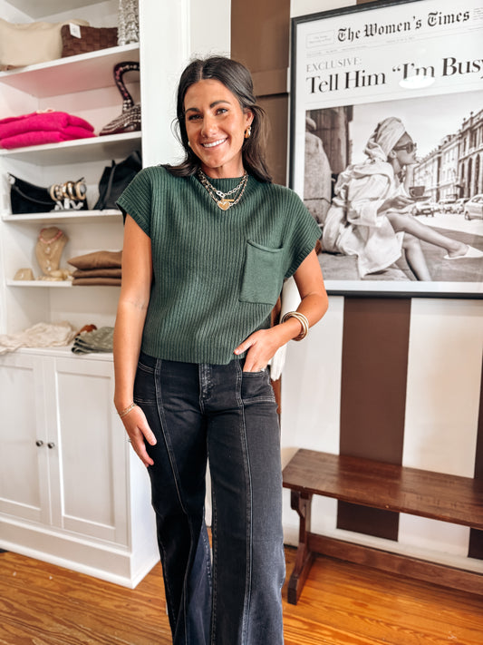 Green Front Pocket Knit Top