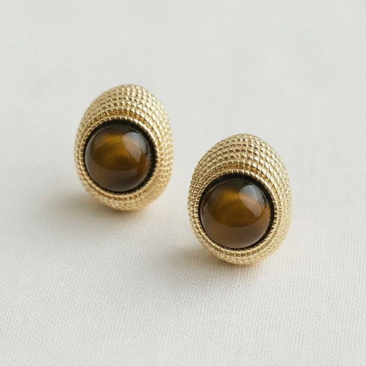 Tiger Eye Gold Earrings