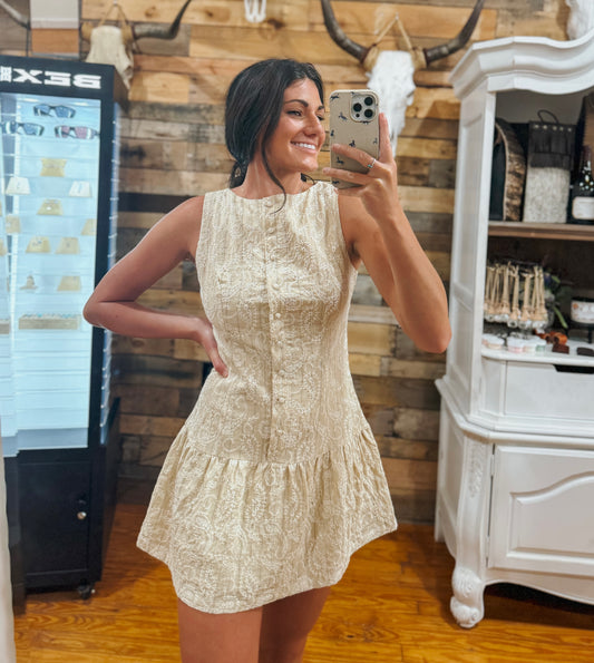 Bone Paisley Embroidered Dress
