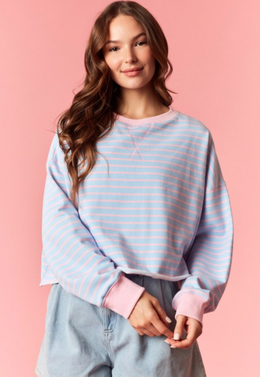 Light Blue Stripe Oversized Crop