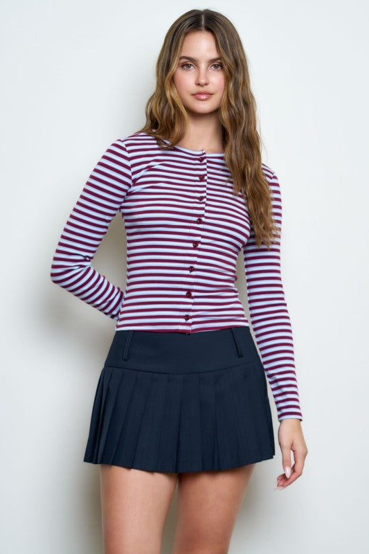 Burgundy & Blue Knit Top