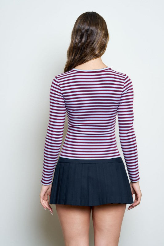 Burgundy & Blue Knit Top